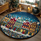 Winter Town Glow Round Mat Rug - washable non-slip printed rug
