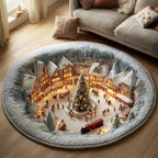 Winter Town Journey Round Mat Rug - washable non-slip printed rug