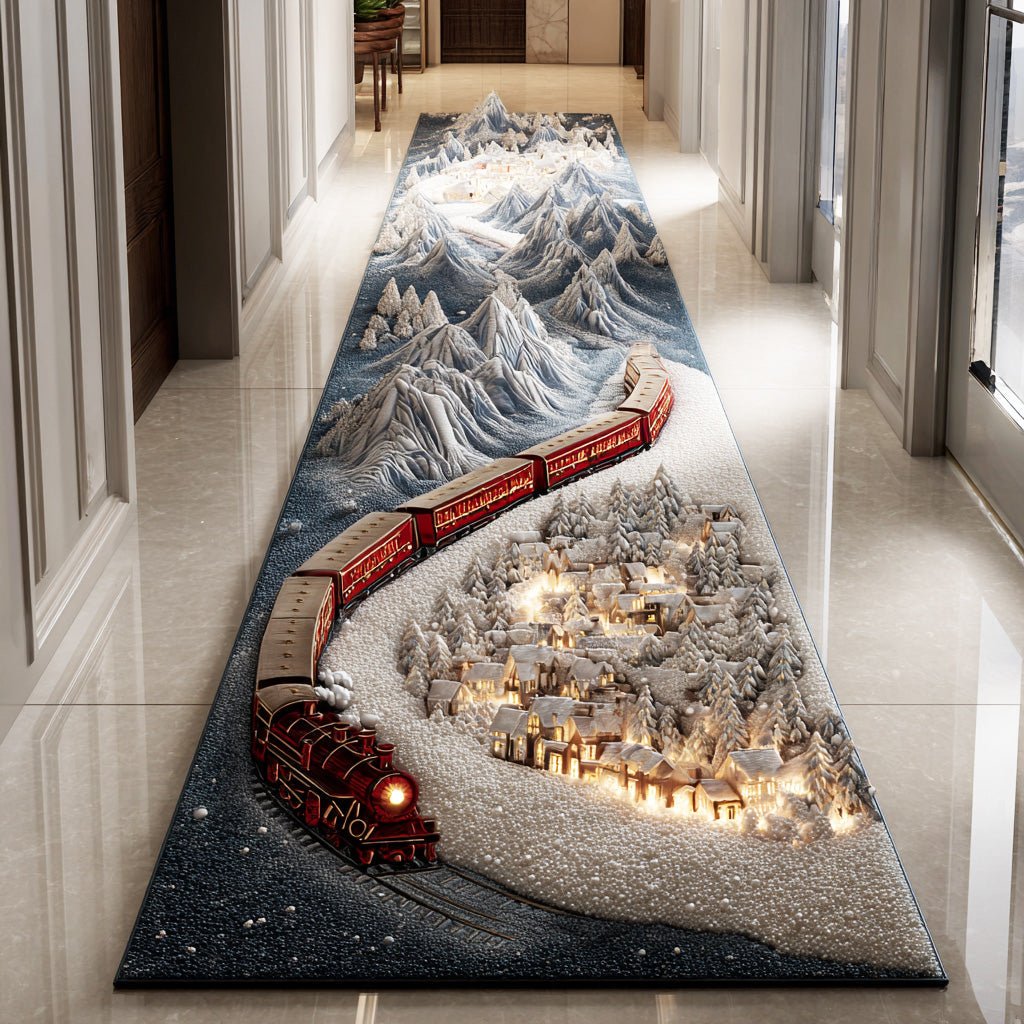 Winter Town Journey Runner Carpet Runner Rug - Cute Pet Design | Animal Printed Runner Rug