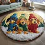 Winter Trio Dachshunds Round Mat Rug - washable non-slip printed rug