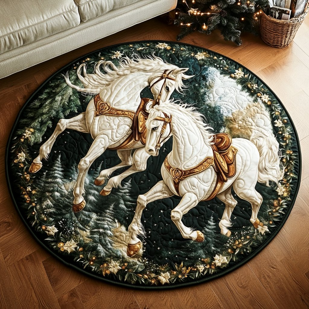Winter Trot Round Mat Rug - washable non-slip printed rug
