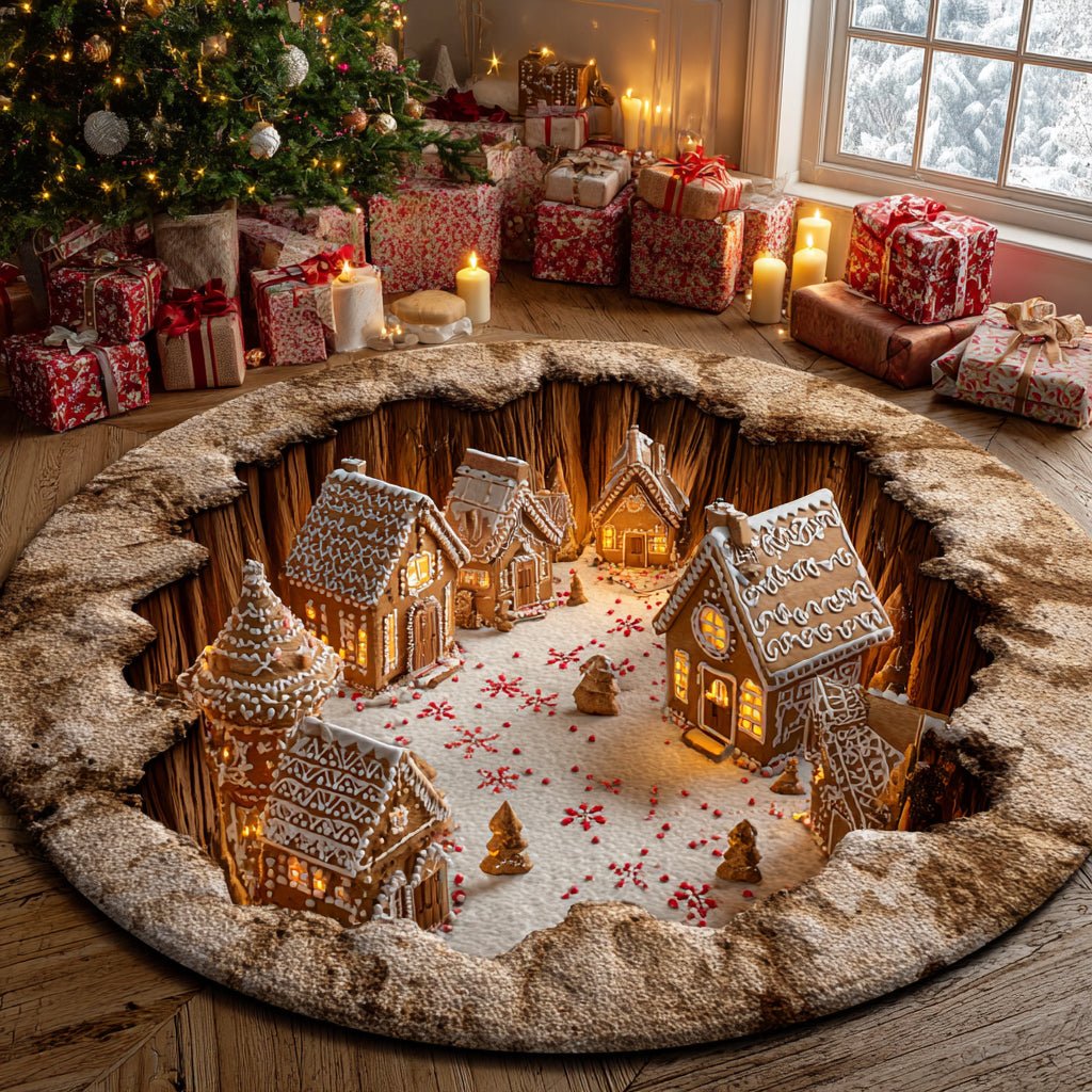 Winter Village Abyss Round Mat Rug - washable non-slip printed rug