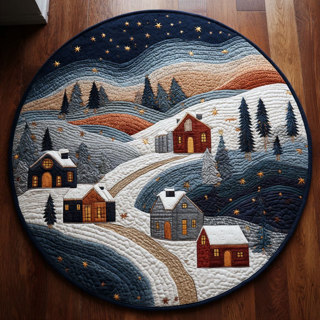 Winter Village Path Round Mat Rug - washable non-slip printed rug