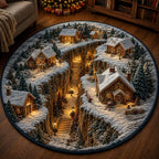 Winter Village Round Mat Rug - Nature Design | Serene Home Decor - washable non-slip printed rug