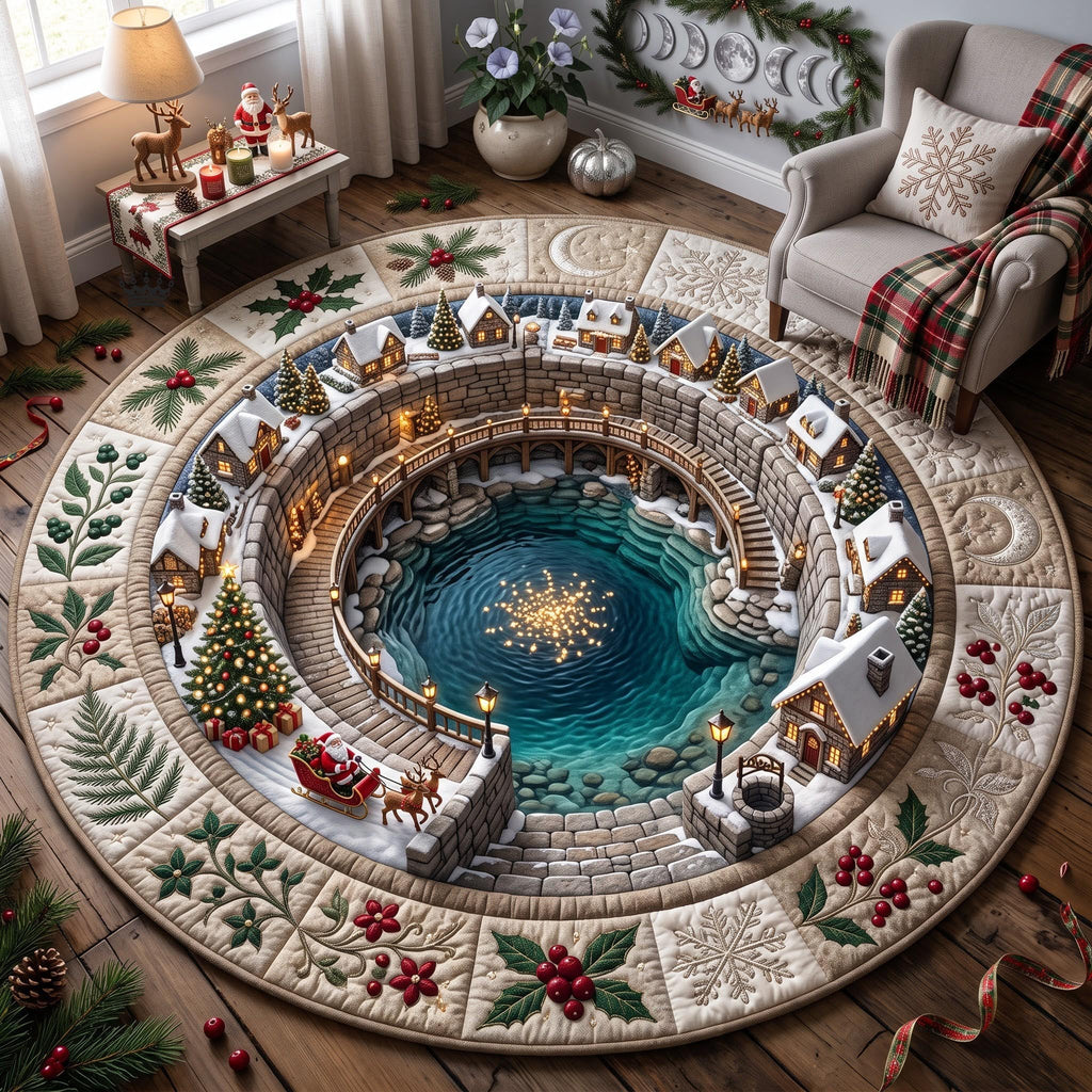 Winter Village Round Mat Rug - Nature Design | Nature Round Rug - washable non-slip printed rug