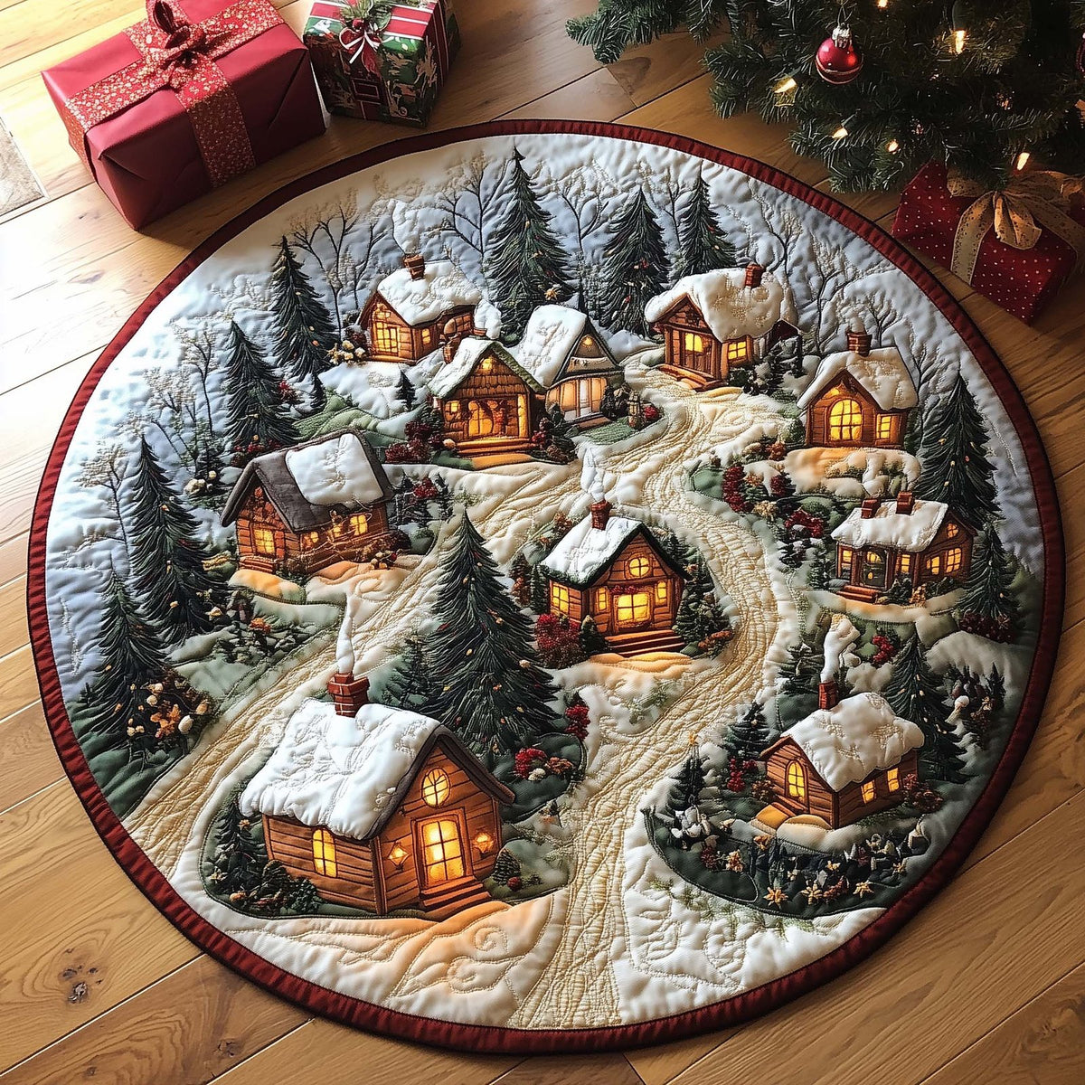Winter Village Round Mat Rug - Nature Design | Serene Home Decor
