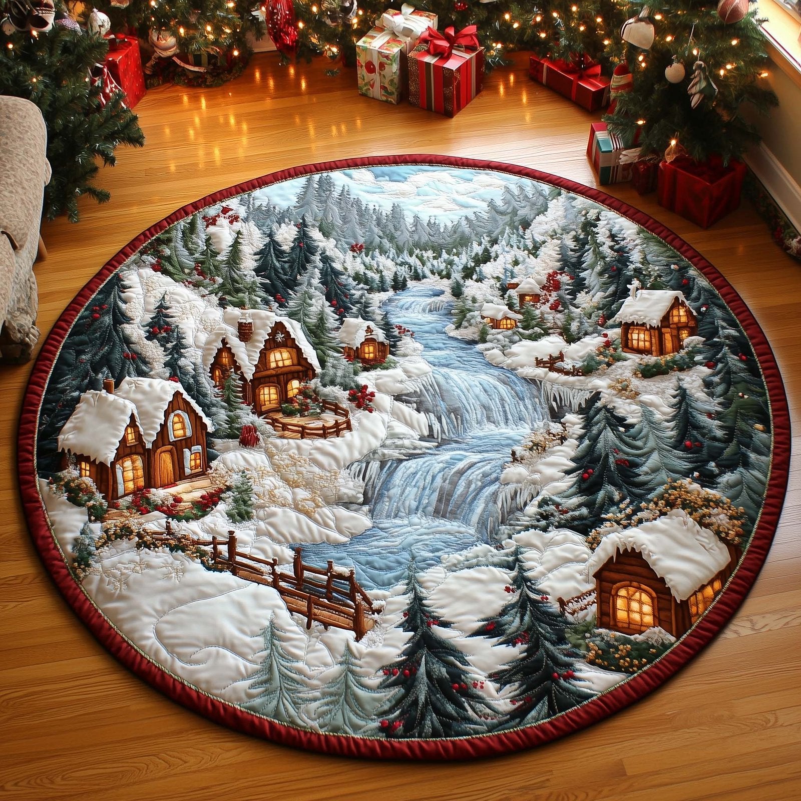 Winter Village Round Mat Rug - Nature Design | Serene Home Decor