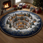 Winter Village Round Mat Rug - washable non-slip printed rug