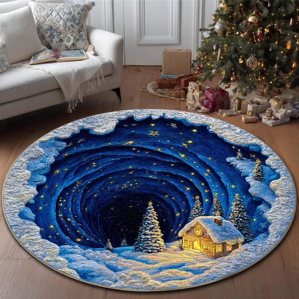 Winter Vortex Round Mat Rug - washable non-slip printed rug