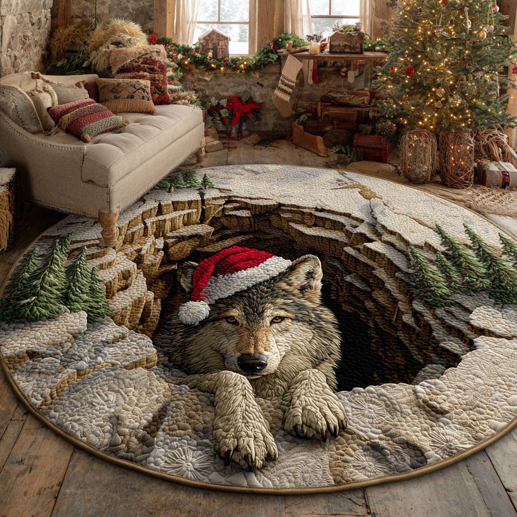 Winter Wolf Light Round Mat Rug - washable non-slip printed rug