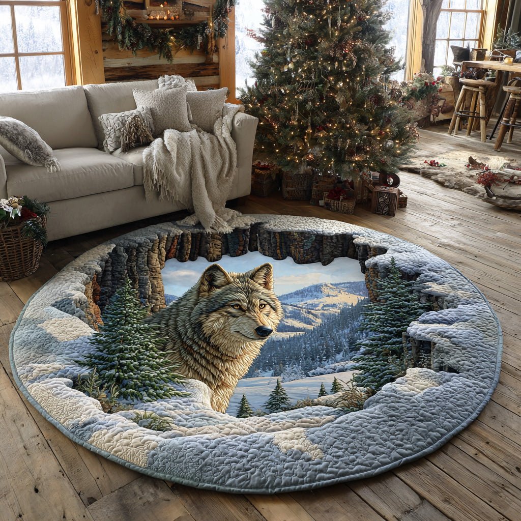 Winter Wolf Round Mat Rug - washable non-slip printed rug