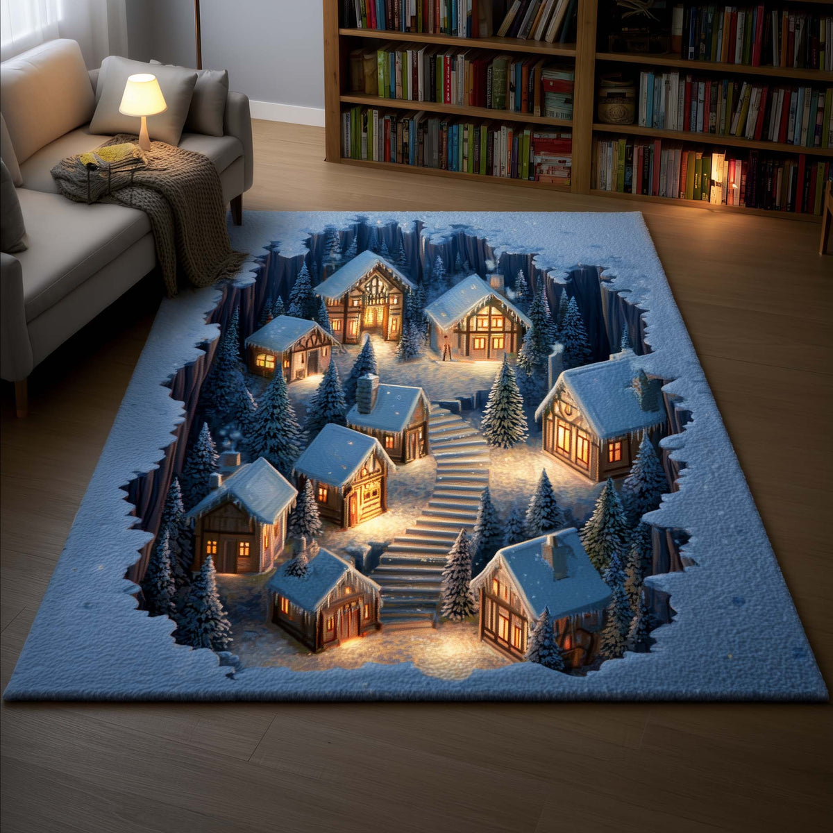 Winter Wonderland area rug in a living room