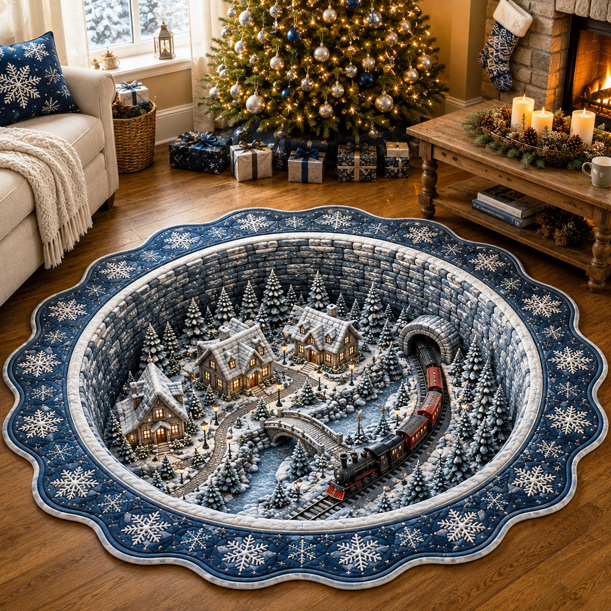 Winter Wonderland Custom Shape Area Rug - Nature Design | Die-Cut Non-Slip Rug - washable non-slip printed rug