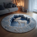 Winter Wonderland Moose Round Mat Rug - washable non-slip printed rug