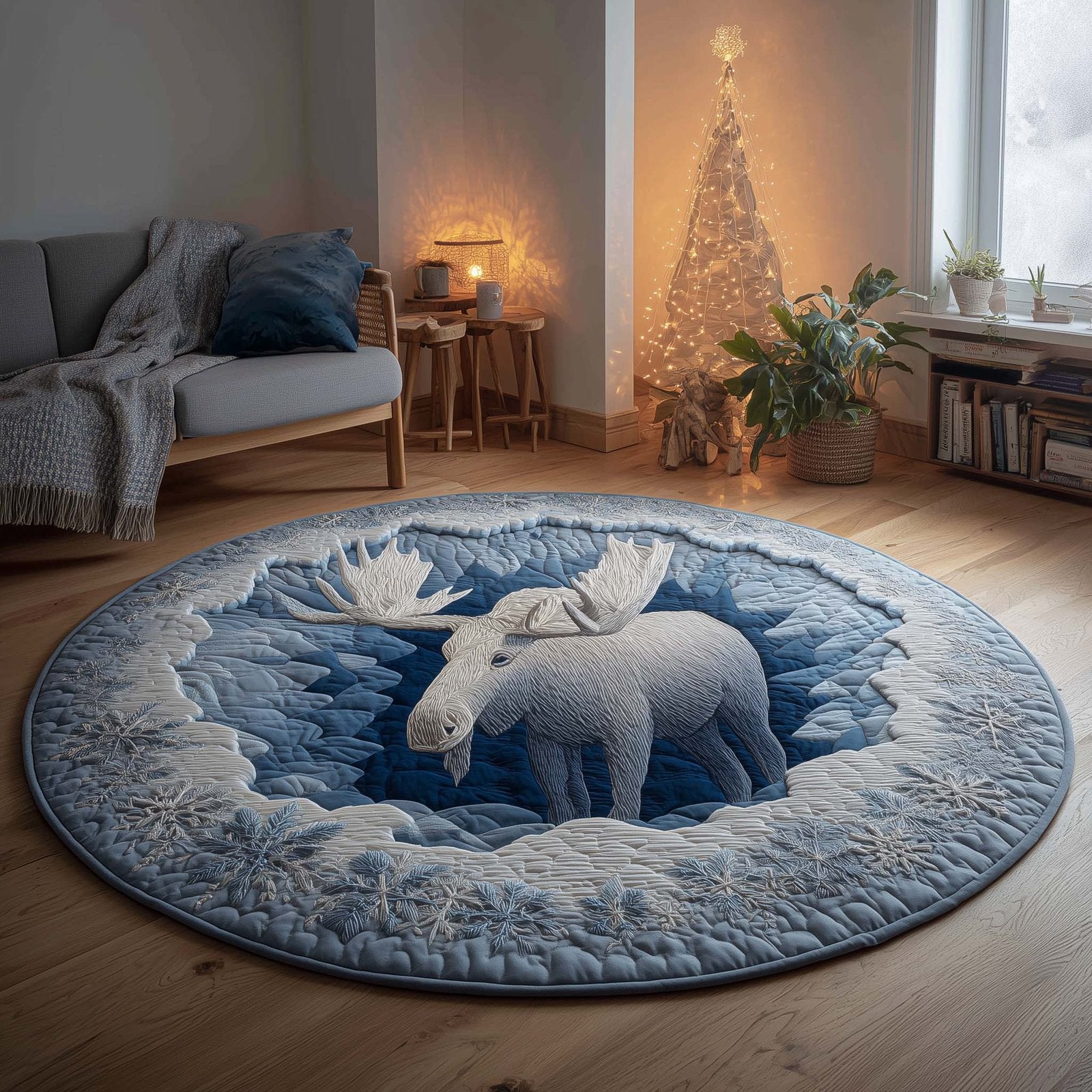 Winter Wonderland Moose Round Mat Rug - Nature Design | Serene Home Decor