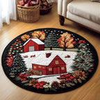 Winterberry Homestead Round Mat Rug - washable non-slip printed rug