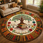 Wisdom Tree Round Mat Rug - washable non-slip printed rug