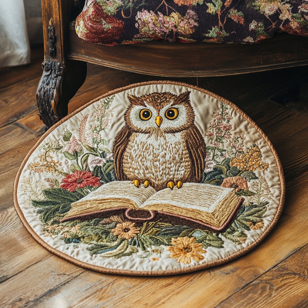 Wise Owl Round Mat Rug - washable non-slip printed rug