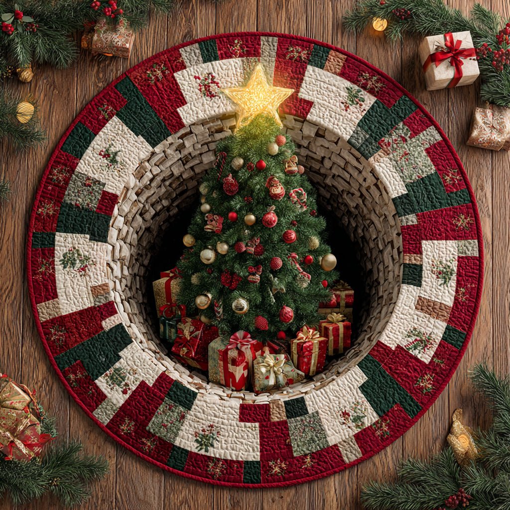 Wishes Christmas Tree Round Mat Rug - washable non-slip printed rug