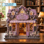 Wisteria Book Cafe wooden block, laser-cut 3-layer wood