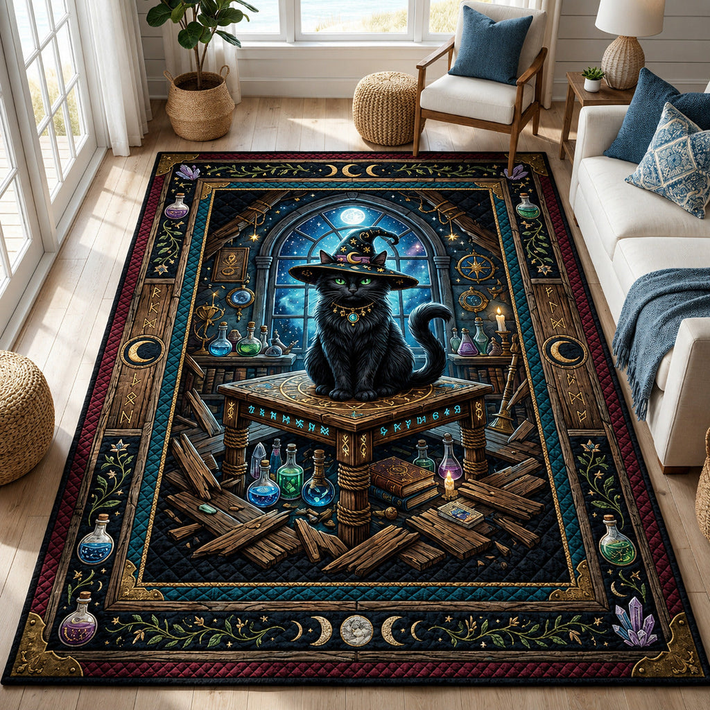 Witch Black Cat area rug in a living room