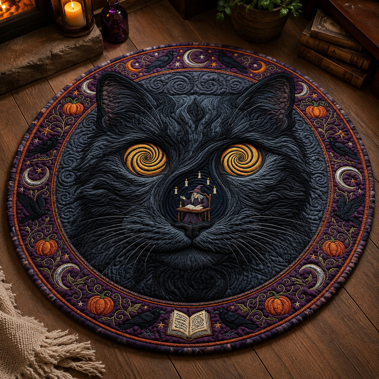 Witch Black Cat Gateway Round Mat Rug