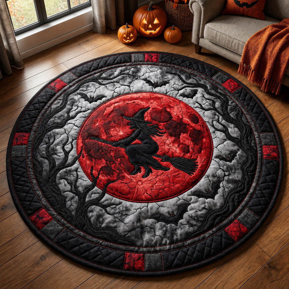 Witch Blood Moon Halloween Round Mat Rug - washable non-slip printed rug