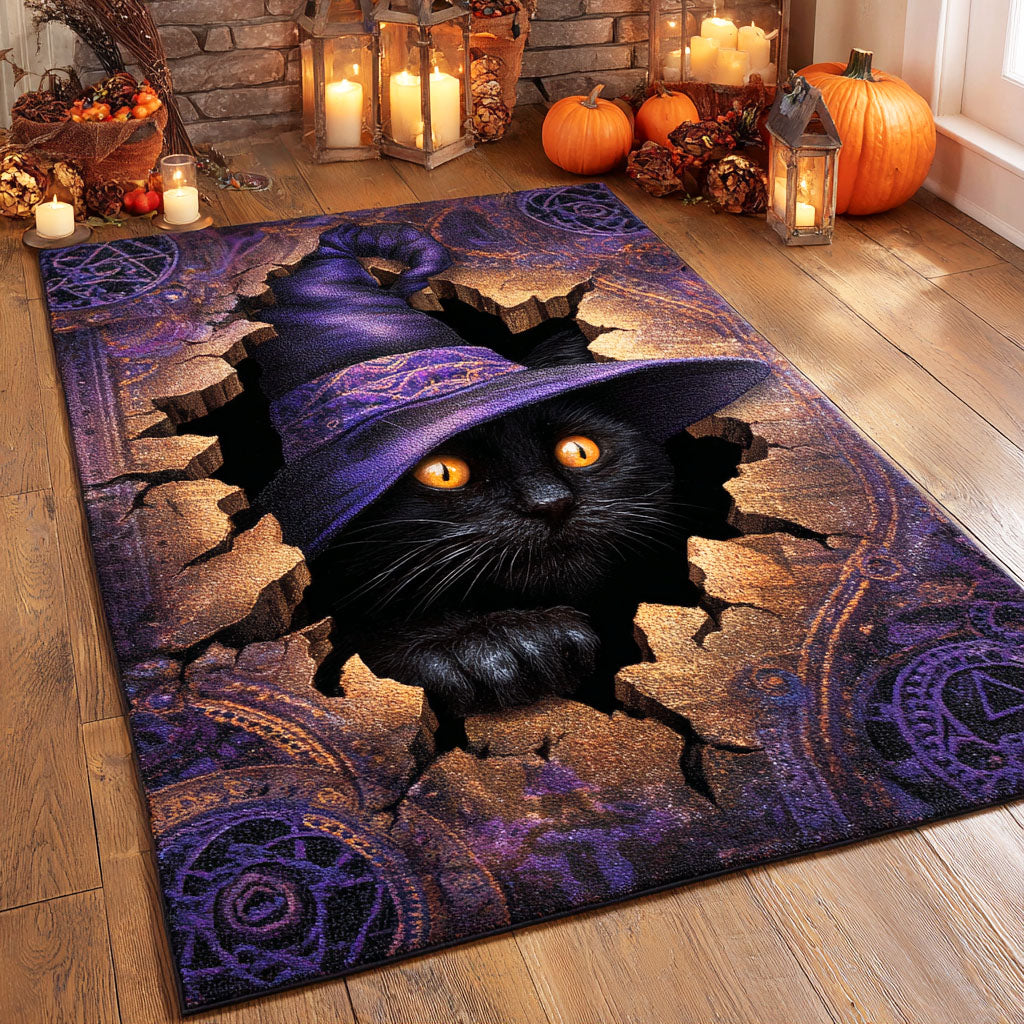 Witch Cat Night area rug in a living room