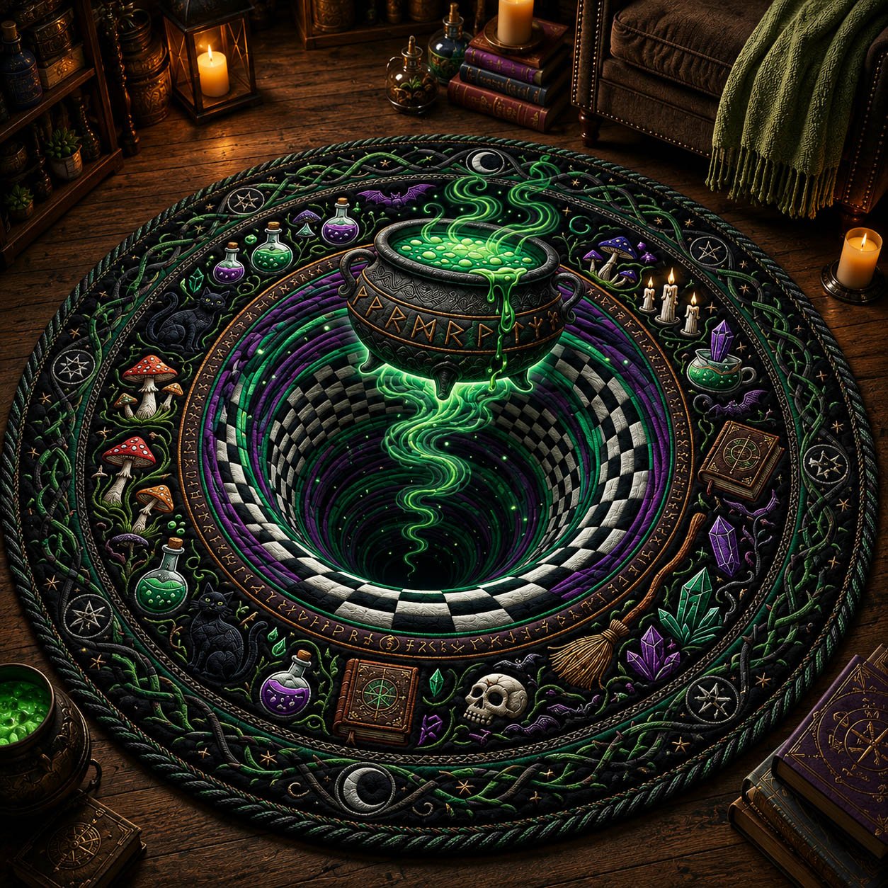 Witch Cauldron Vortex Round Mat Rug - Nature Design | Serene Home Decor