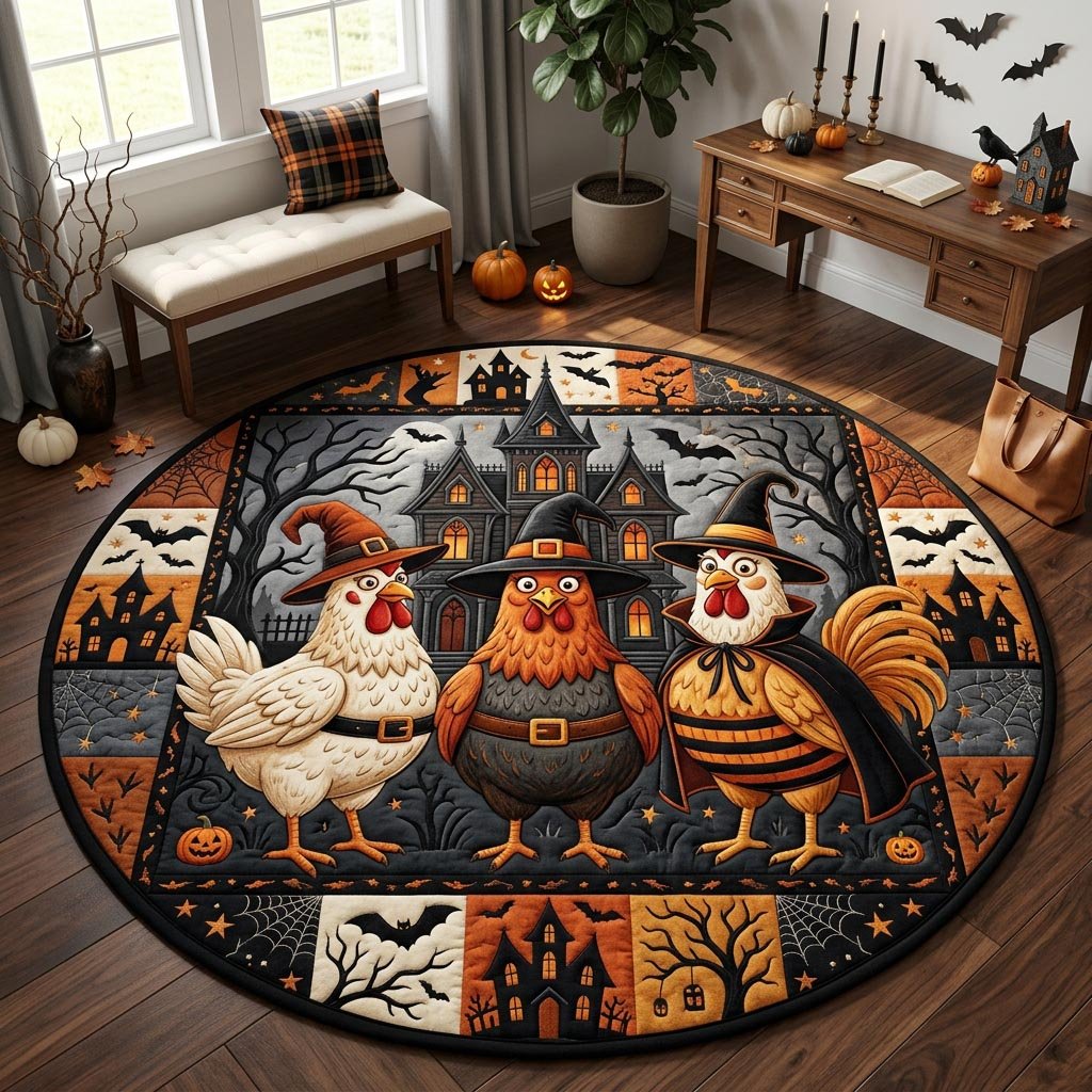 Witch Chicken Haunted House Round Mat Rug - Nature Design | Serene Home Decor