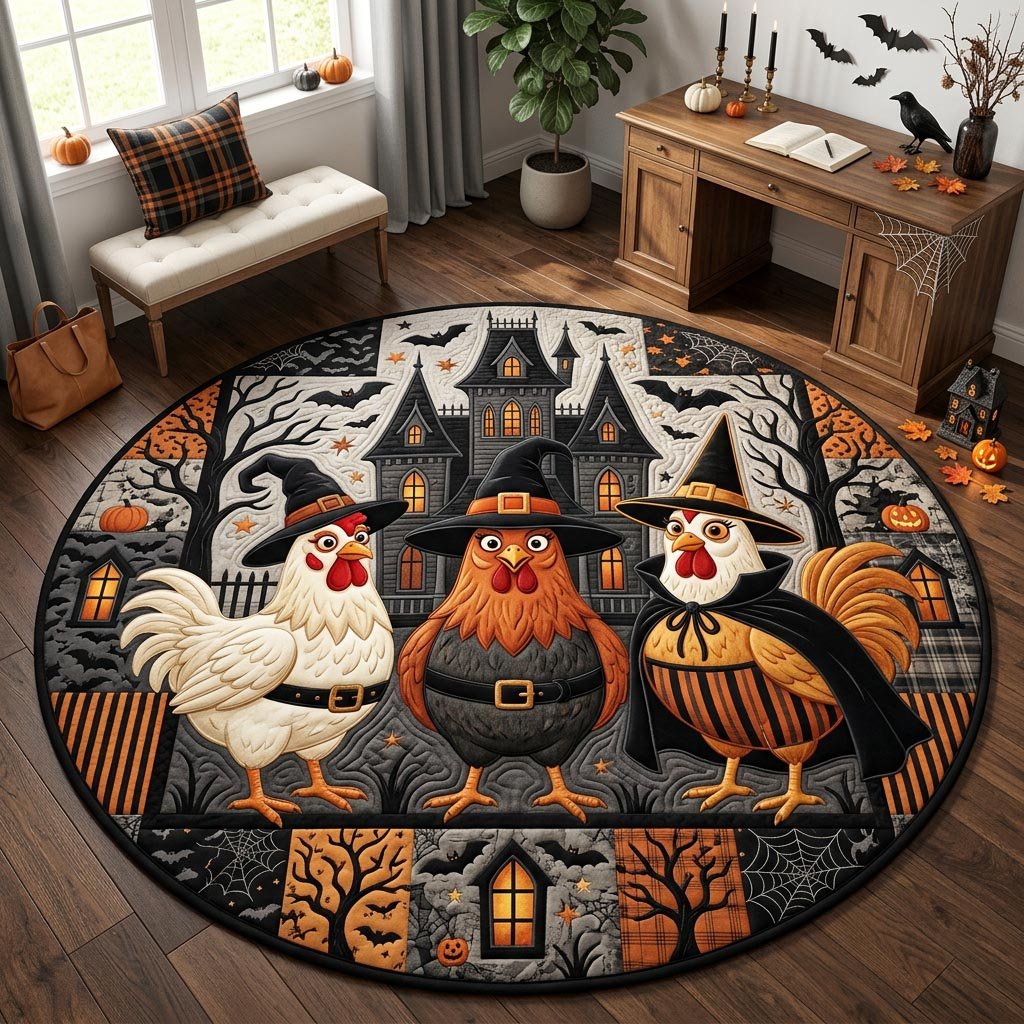 Witch Chicken Haunted House Round Mat Rug - Nature Design | Serene Home Decor