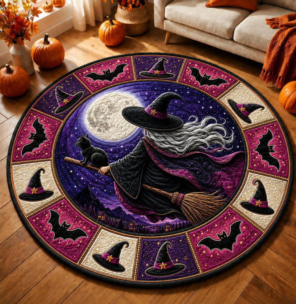 Witch Enchantment Round Mat Rug - Seasonal Design | Festive Home Decor - washable non-slip printed rug