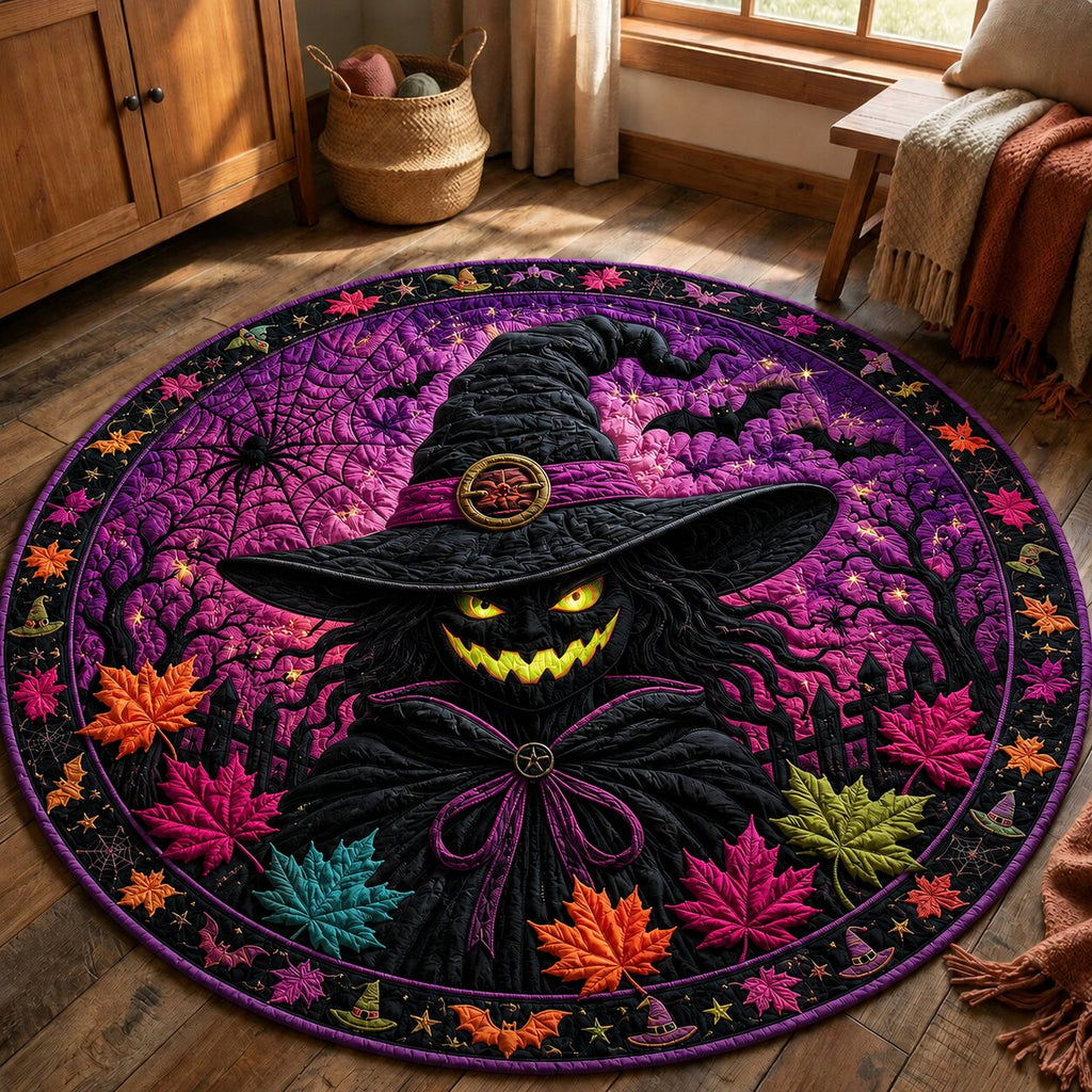 Witch Halloween Round Mat Rug - Seasonal Design | Festive Home Decor - washable non-slip printed rug