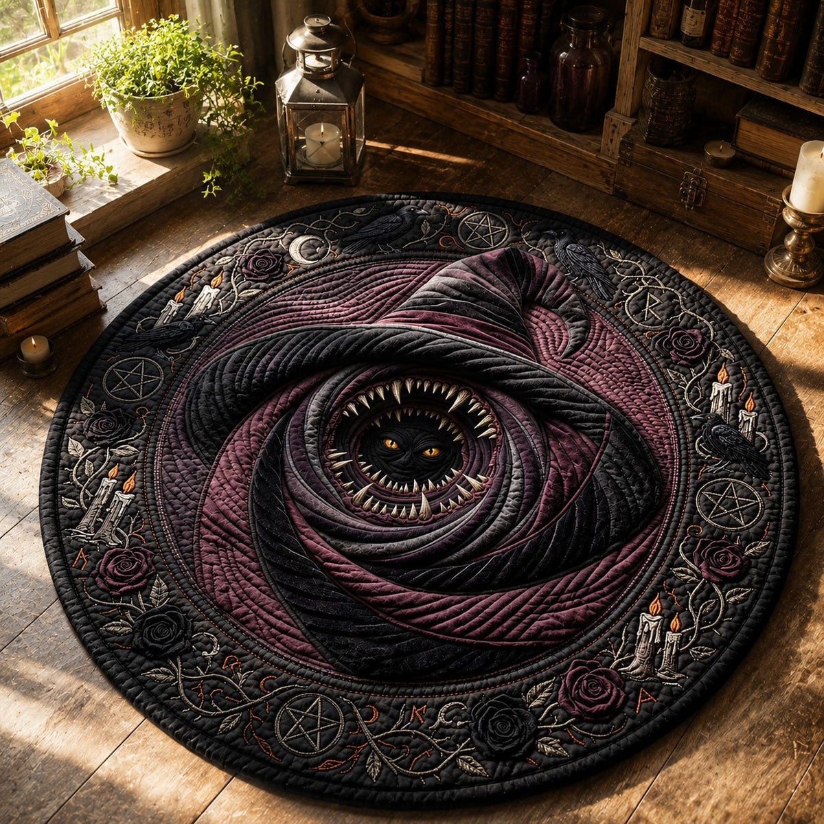 Witch Hat Monster Halloween Round Mat Rug - washable non-slip printed rug