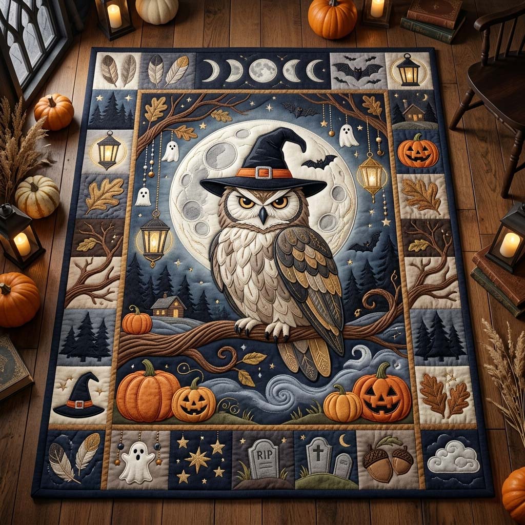 Witch Hat Owl area rug in a living room
