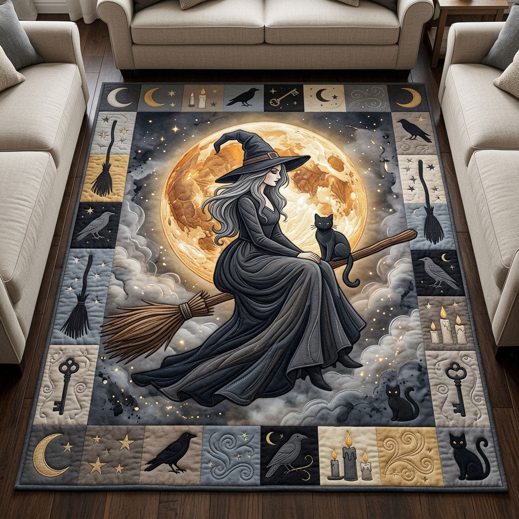Witch In Full Moon area rug in a living room