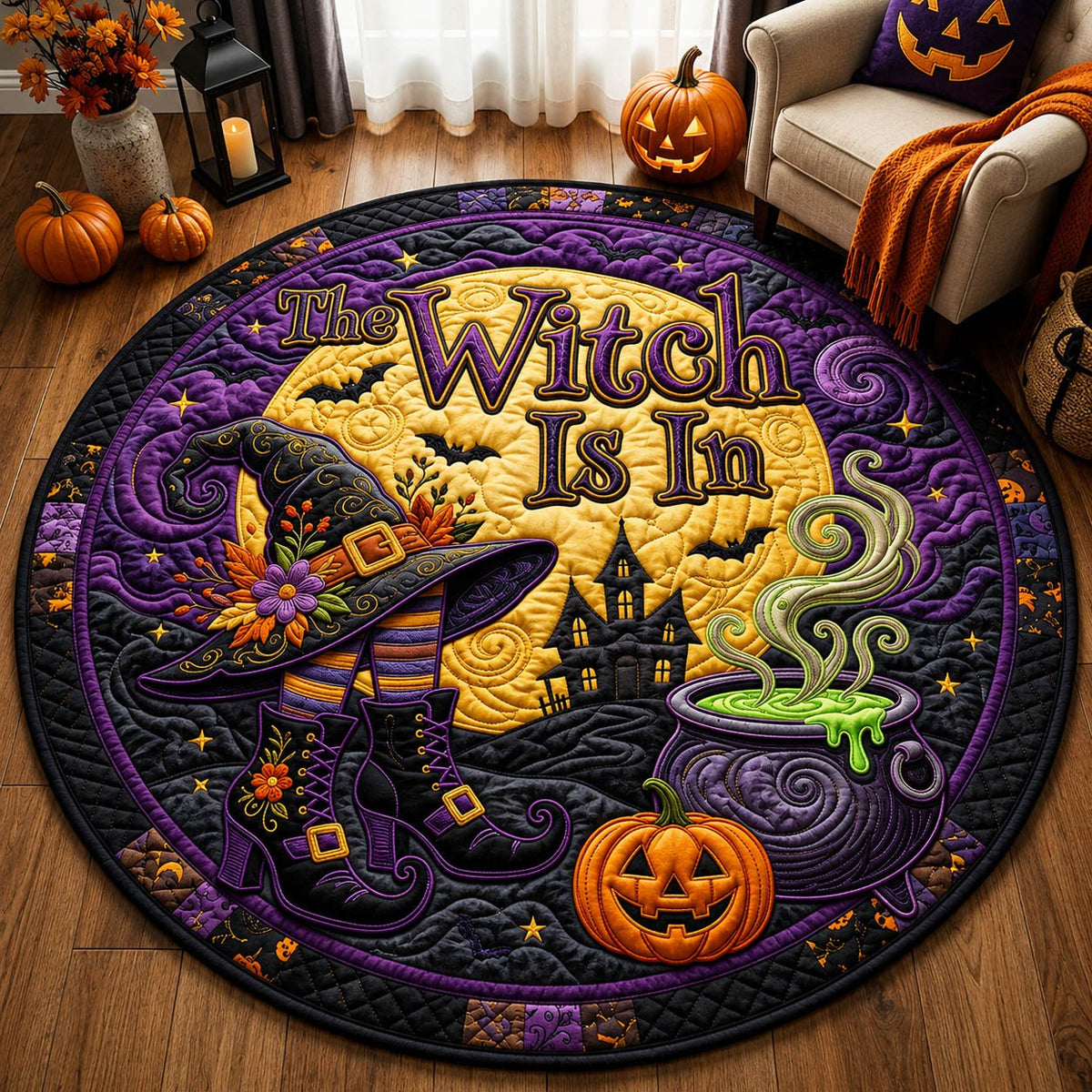 Witch Is In Halloween Round Mat Rug - washable non-slip printed rug