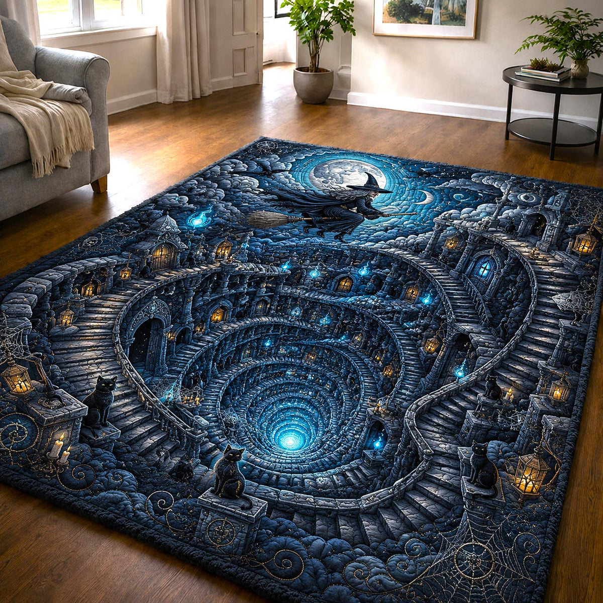 Witch Magic area rug in a living room