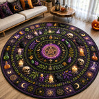 Witch Magic Circle Round Mat Rug - Seasonal Design | Festive Home Decor - washable non-slip printed rug