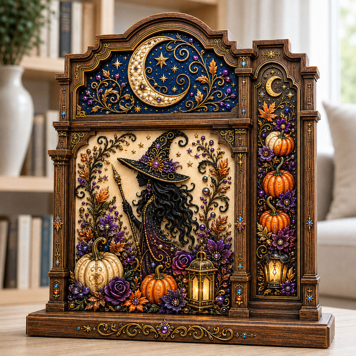 Witch Moon Garden wooden block, laser-cut 3-layer wood