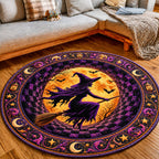 Witch Moonlight Round Mat Rug - Seasonal Design | Festive Home Decor - washable non-slip printed rug
