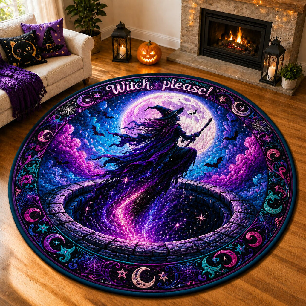 Witch Mystique Round Mat Rug - Seasonal Design | Festive Home Decor - washable non-slip printed rug