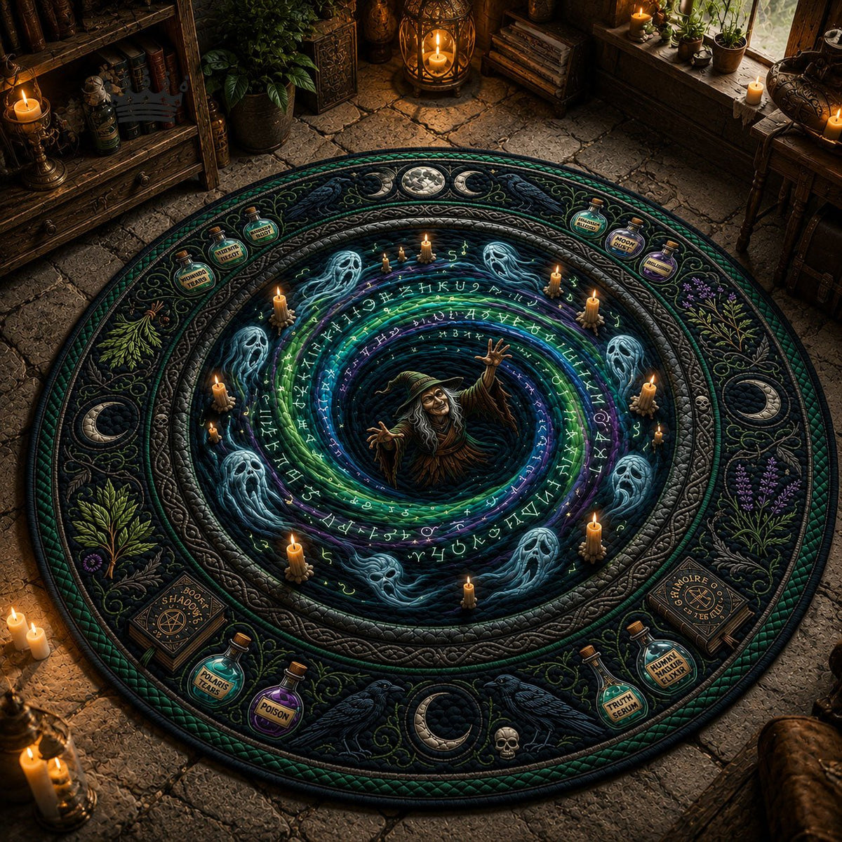 Witch Poison Halloween Round Mat Rug - washable non-slip printed rug