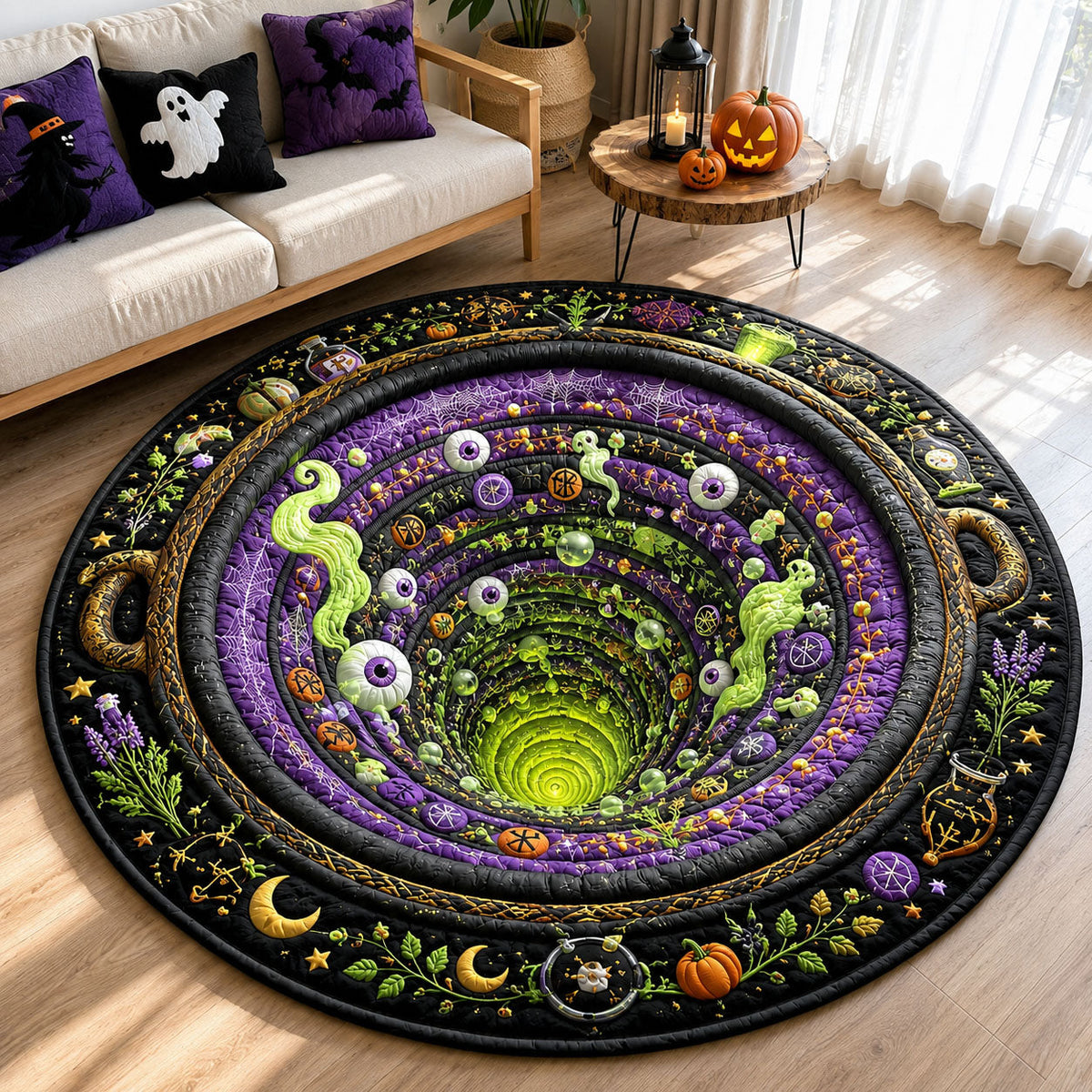 Witch Potion Portal Round Mat Rug - Seasonal Design | Festive Home Decor - washable non-slip printed rug