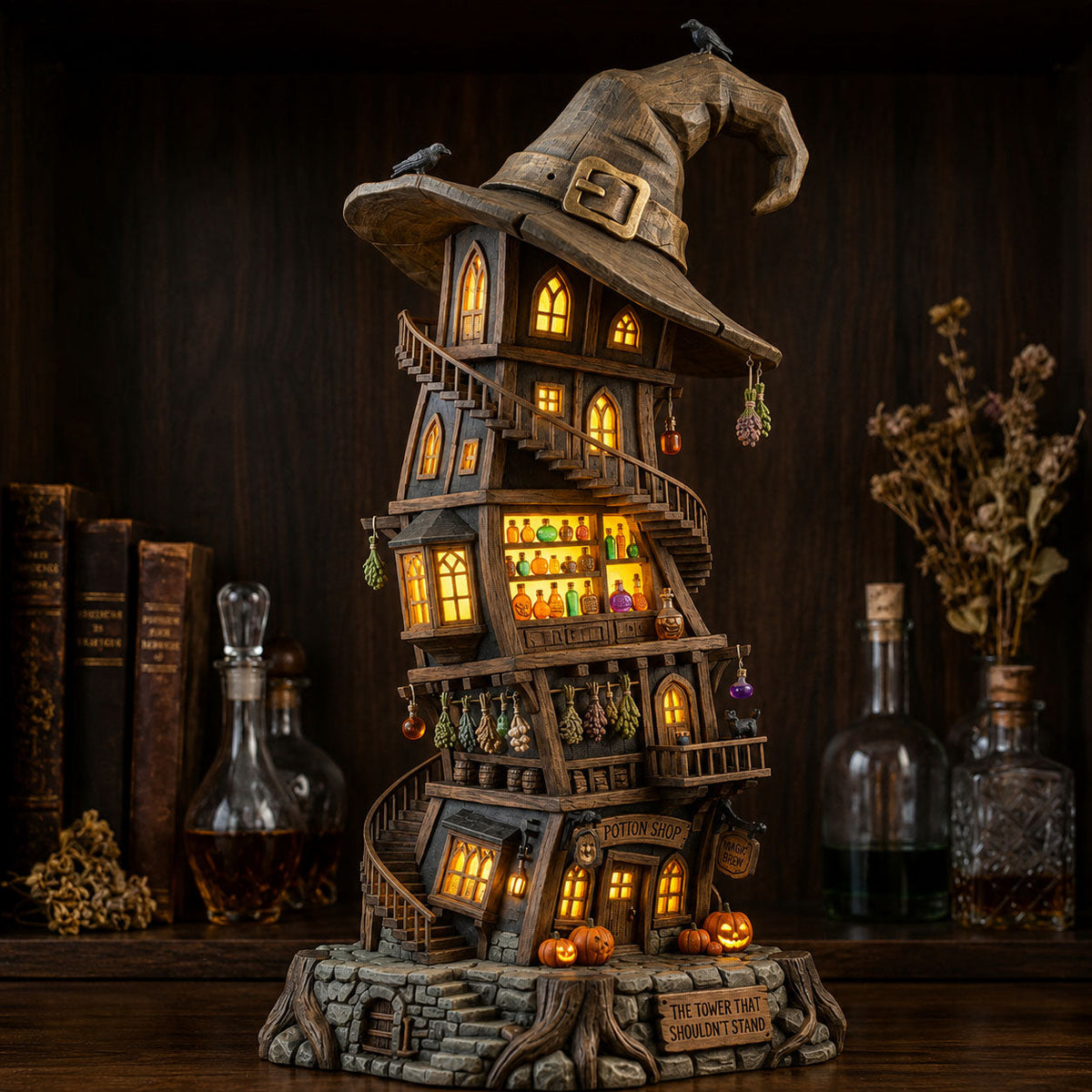 Witch Potion Shop wooden block, laser-cut 3-layer wood