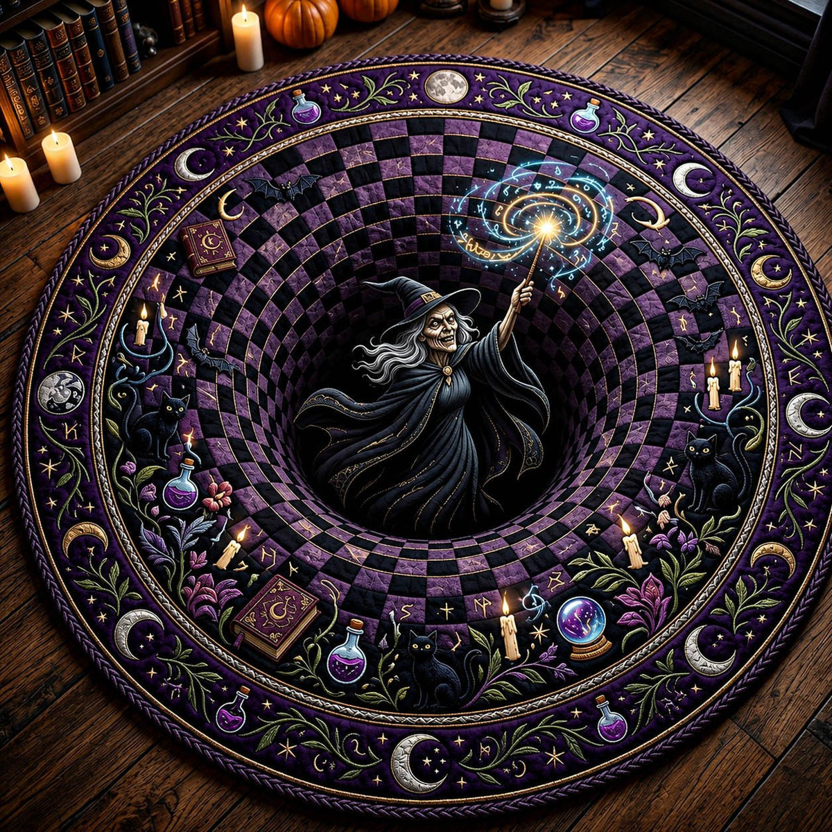 Witch Vortex Halloween Round Mat Rug - washable non-slip printed rug