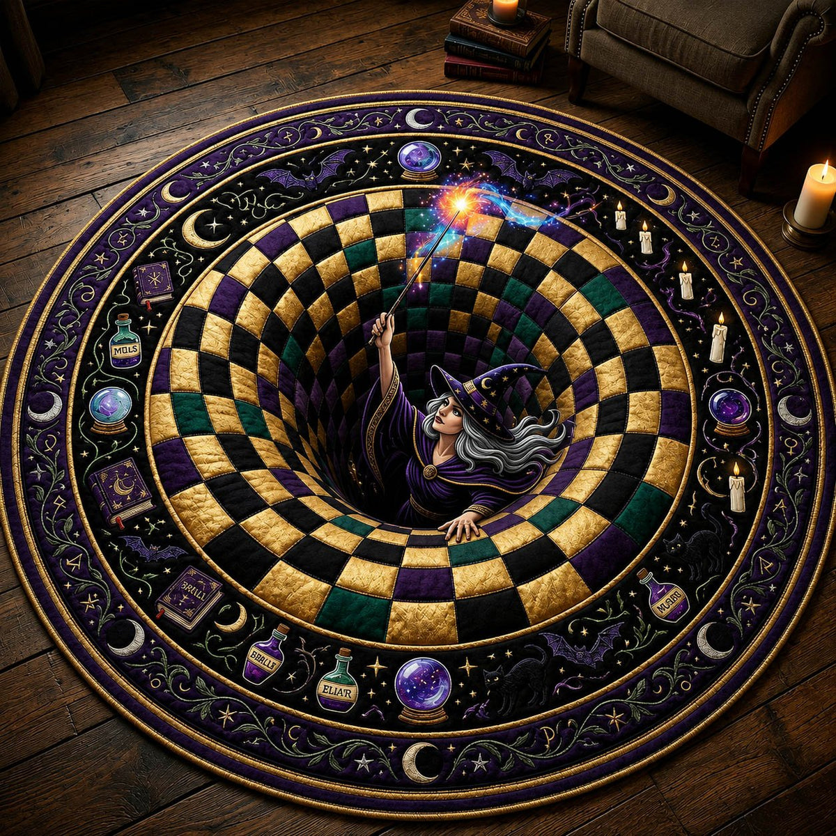 Witch Vortex Halloween Round Mat Rug - washable non-slip printed rug