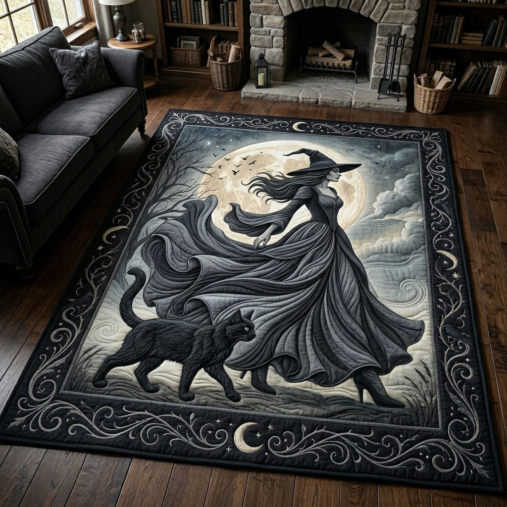 Witch With Black Cat area rug in a living room