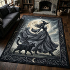 Witch With Black Cat area rug in a living room