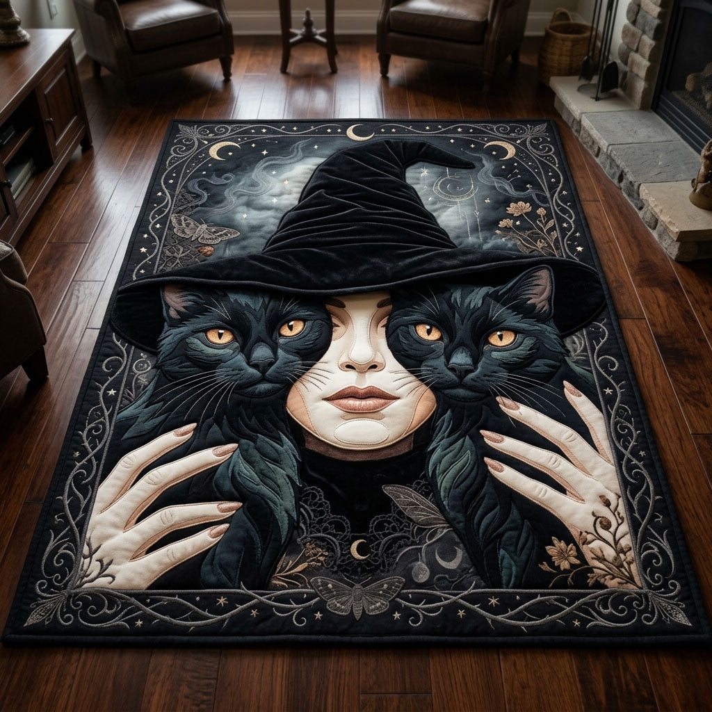 Witch With Her Cats area rug in a living room